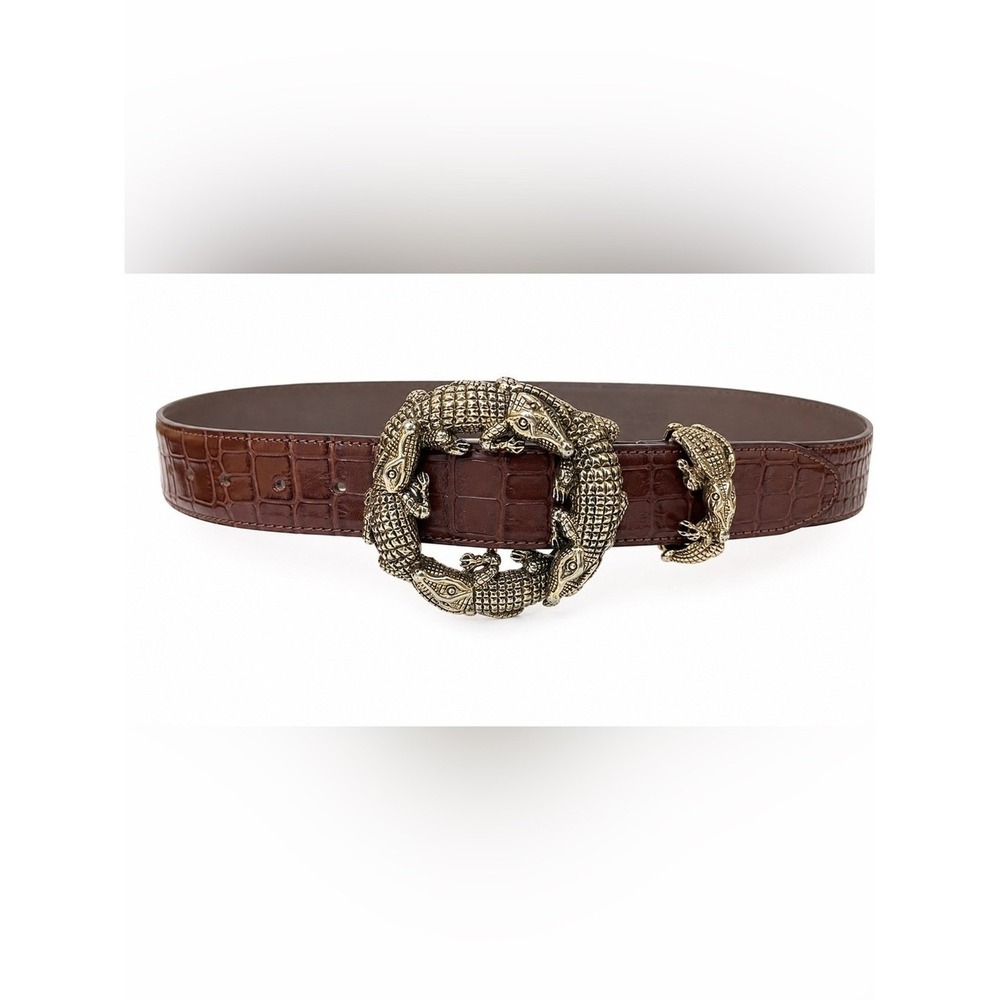 Statement Alligator Buckle Genuine Leather Belt Made in Italy Croc Embossed 32"